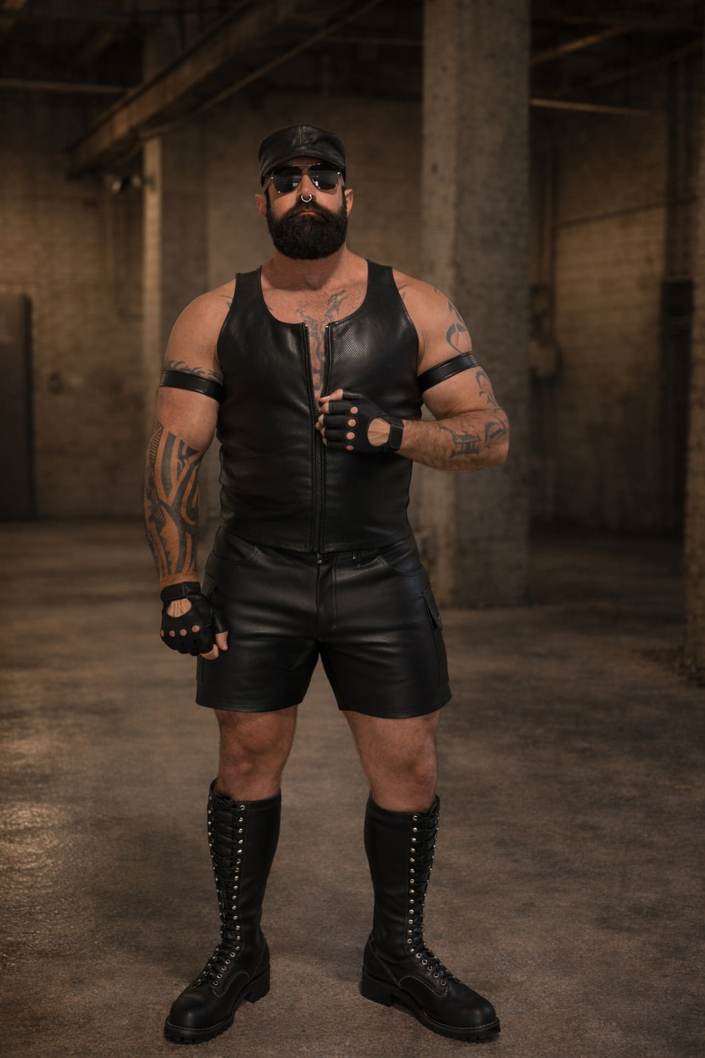 Perforated Leather Vest - Front Zip