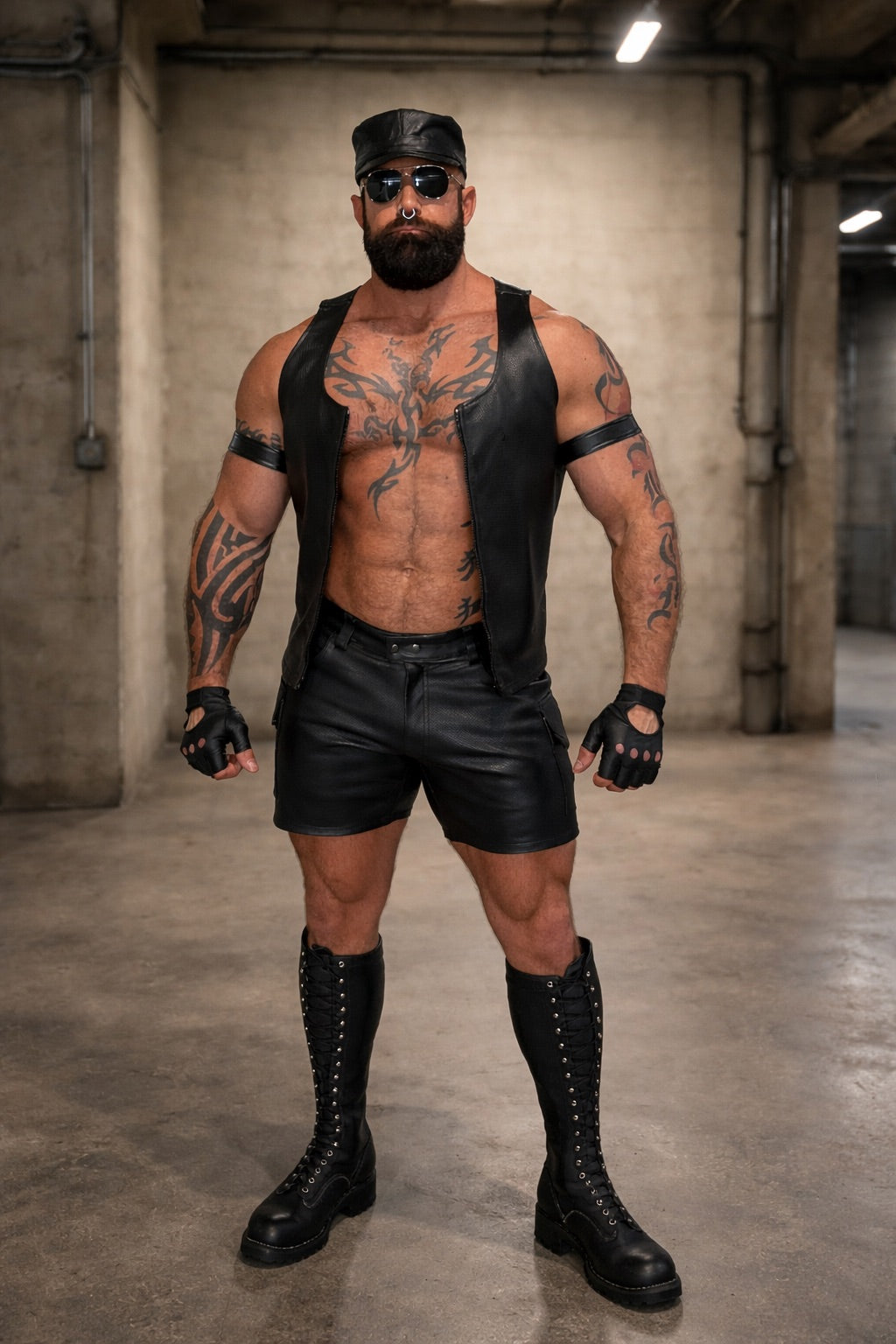 Perforated Leather Vest - Front Zip